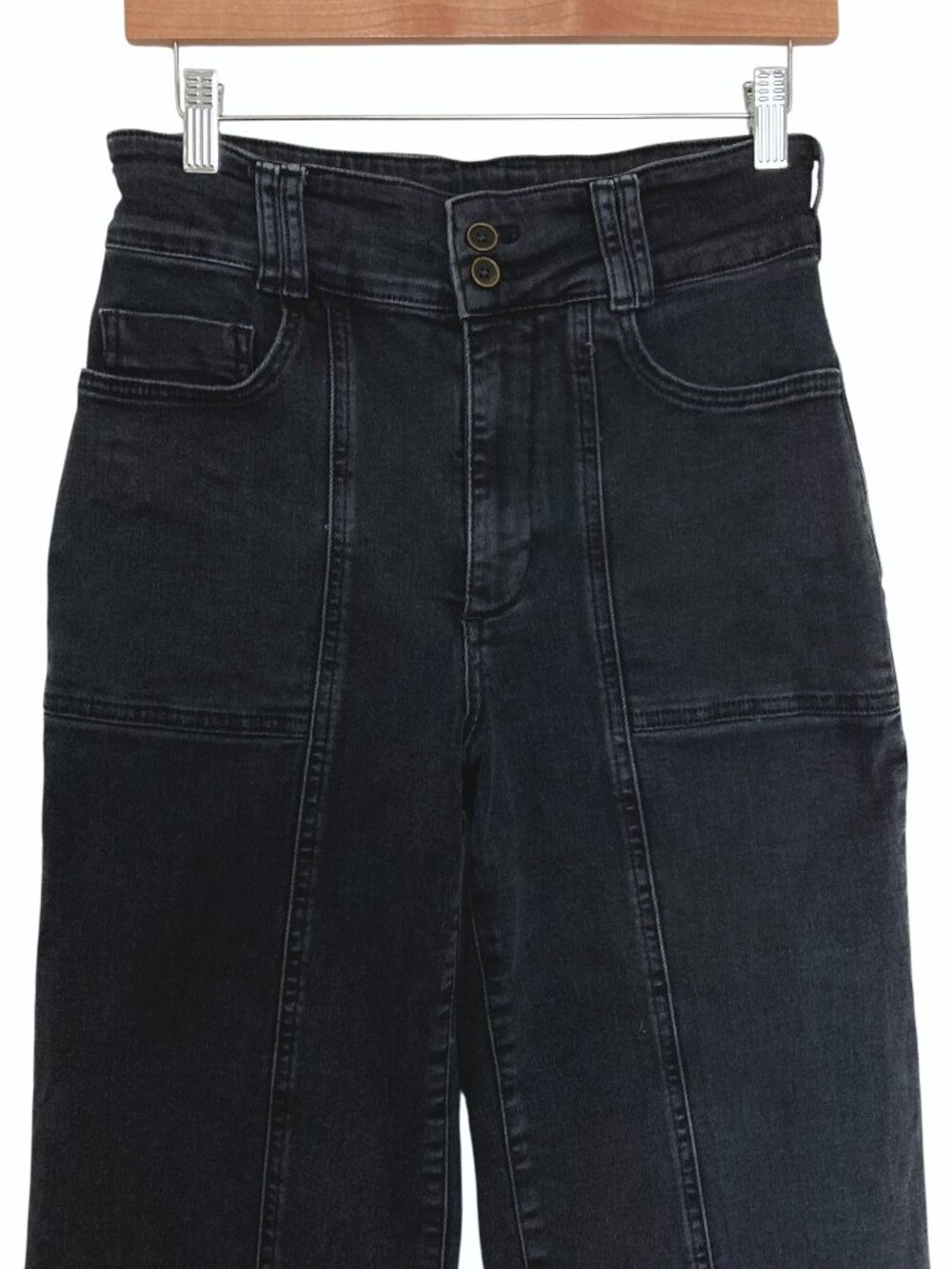 Pilcro x Anthropologie Wide Leg Cropped Utility High Rise Jeans Size 28P Black - Picture 4 of 9